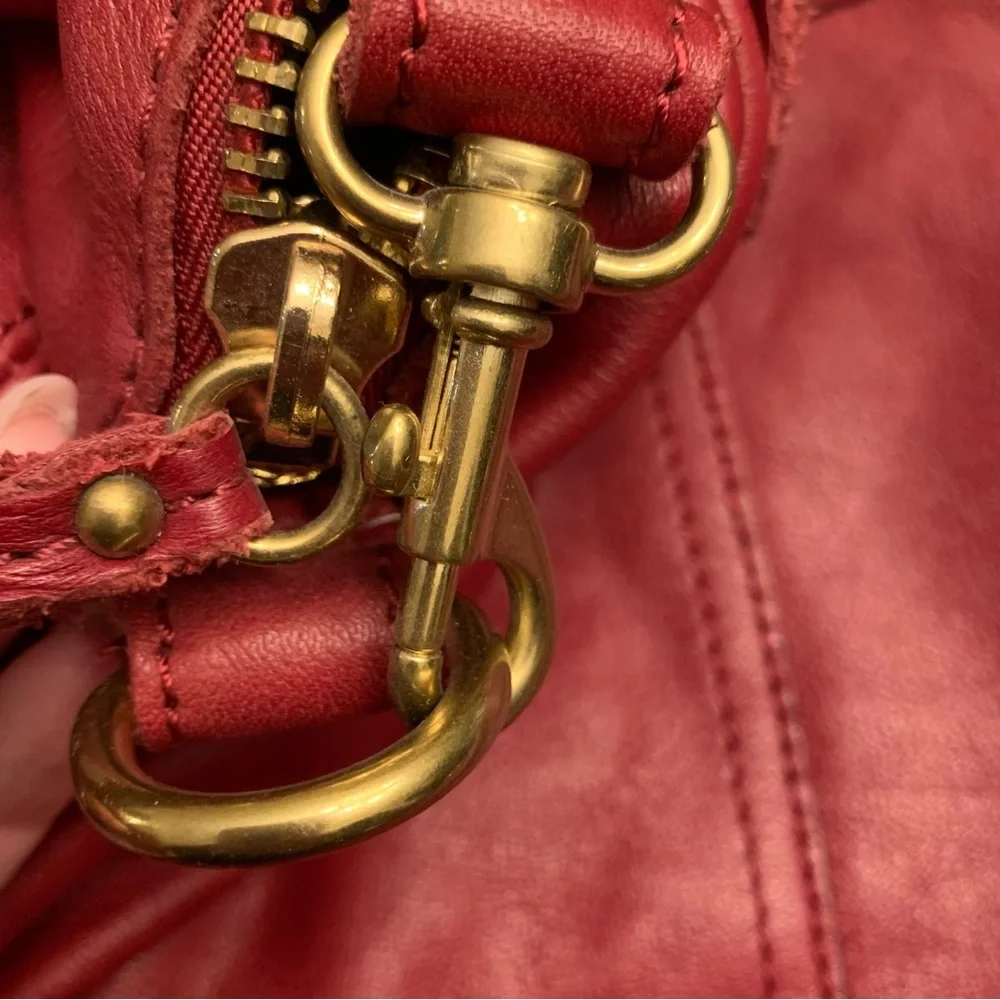 Linea Pelle Red Leather Shoulder Bag with Gold Hardware - Picture 4 of 7